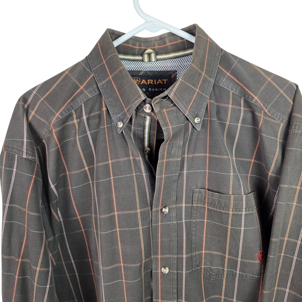 Ariat Pro Series Shirt Mens Large Gray Plaid Good Long Sleeve Western Workwear
